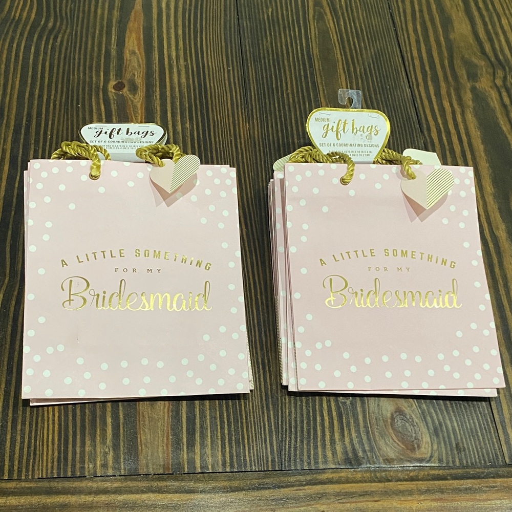 Pink with Gold Bridesmaid Gift Bags - medium size. sets of 6